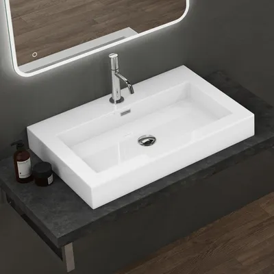 Immagine prodotto di doporro Lavabo da Appoggio Rettangolare, Lavabo Bagno Sospeso con Foro Rubinetto e Troppopieno in Marmo Resina Bianco Lucido, Lavandino Bagno 73x48x10cm Colossum18