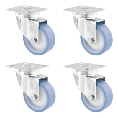 Produktbild von WAGNER Soft-Lenkrolle 4tlg. Set- Ø 50 mm, Stahl verzinkt, blau / weiß, Anschraubplatte, Tragkraft 50 kg - 02155000
