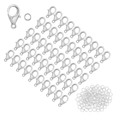 50 Karabinerhaken + 120 Ringe, Edelstahl, Silber, für Schmuck