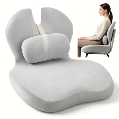 Immagine prodotto di Omgoods - Cuscino ergonomico 2-in-1 con supporto lombare, adatto per auto e sedia da ufficio