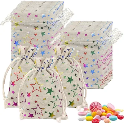 Produktbild von Jute Beutel mit Kordelzug, 20 Stück Pentagramm Jutesäckchen, Leinen-Säckchen, Sackleinen Taschen, Baumwolle Kleine Beutel für Schmuck DIY Handwerk Hochzeit Party Weihnachte 17 x 23cm