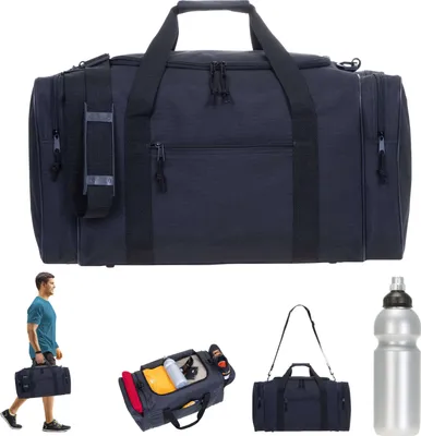 Produktbild von Sporttasche Herren groß Spear Gym 55 cm 40 Liter Large Reisetasche Saunatasche Fitnesstasche Freizeittasche Tasche 657 Fußball Schwarz + Trinkflasche