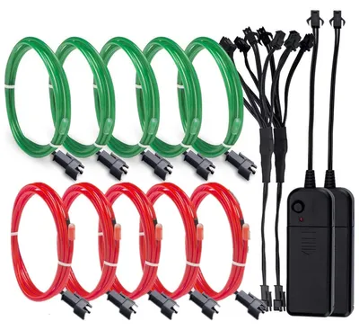 EL-Draad-Set, 2 Stück, 1,5 x 1 m, Neon, Grün/Rot, mit Controller