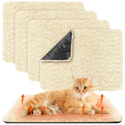 Image de Couverture chauffante pour chat, 40 x 50 cm, beige, lavable, antidérapante