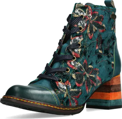 Produktbild von Laura Vita Damen Stiefelette Leder mit Blumenmuster und Cap Toe Rejineo 78, Größe:38 EU, Farbe:Türkis