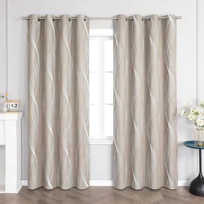 Produktbild von Joyswahl Verdunkelungsvorhänge Blickdicht Gardinen mit Ösen Modern Thermovorhang Wohnzimmer mit Wasserwellenmuster Braun HxB 145x135cm 1 Stück