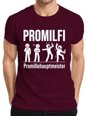 Imagen del producto de Camiseta para hombre, diseño "PROMILFI Promillehauptmeister Lustig Saufen Bier Party Alkohol", color burdeos, talla S