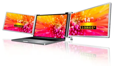 Produktbild von Tragbarer 14-Zoll-Dreifachbildschirm-Laptop-Erweiterungsbildschirm mit einer Aufloesung von 1920 x 1080, einfache Installation fuer 14-17,3-Zoll-Laptops