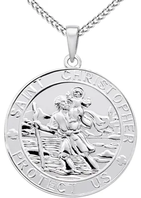 Zdjęcie produktu dla Srebrny naszyjnik "Święty Krzysztof" ze srebra próby 925, oksydowany, religijny amulet, biżuteria dla mężczyzn i kobiet, 24 cale, okrągła zawieszka