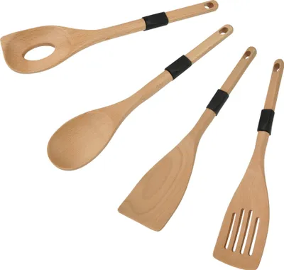 Produktbild von Stanley Rogers Küchenhelfer Set Fair, 4-teilig aus Buchenholz Ideal für jeden Kochliebhaber, mit ergonomischen Anti-Rutsch-Griffen