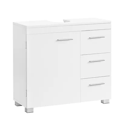 Obrázek produktu pro VASAGLE toaletní stolek na nožičkách, 3 velké zásuvky, 2 přihrádky za dvířky, 30 x 70 x 64 cm, bílý