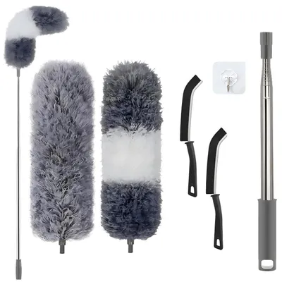 Obrázek produktu pro Teleskopický prachovka s mikrovláknem, omyvatelný, 6 kusů. Výsuvný až do délky 254 cm, ohebný, vhodný pro vysoké stropy