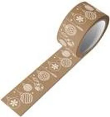 Produktbild von Weihnachten Papier-Packband / Klebeband Weihnachtsgeschenke, 50mm x 50m braun - Kugeln