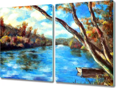 Produktbild von Coloray Hackbrett Küchenbrett Kochplattenabdeckung Schneidebrett Herdabdeckplatte 2x40x52 cm - Wolken Natur Wald Fluss