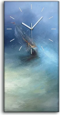 Produktbild von Dekor Leinwand Uhr Wandbilder 30x60 Bild Meereslandschaft Sturm Boot Ozean - weiße Hände