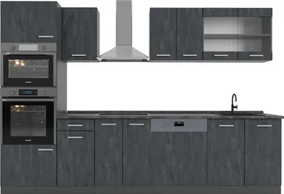 Produktbild von Küchenzeile Vicco R-Line Schwarz Beton 300 cm ohne Arbeitsplatte, Model 47411