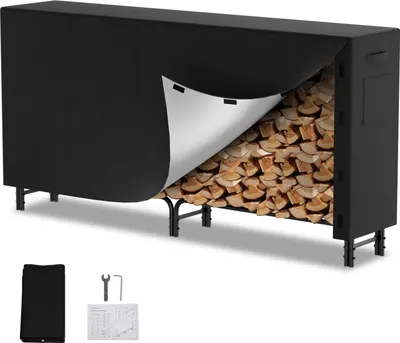Immagine prodotto di Bettizia porta legna da esterno 244x34,5x124 cm con telo per accatastare legna da ardere Antracite porta legna da giardino
