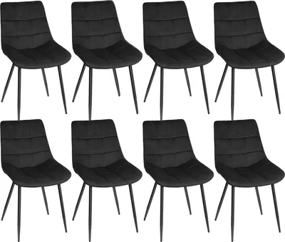 Produktbild von 8er Set Esszimmerstühle Küchenstuhl Polsterstuhl Wohnzimmerstuhl aus Samt mit Rückenlehne Schwarz