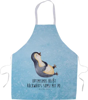 Produktbild von Mr. & Mrs. Panda Schürze Pinguin Lachen - Eisblau - Geschenk, Kochkleidung, Pinguine, Kochschürze, Küchenschürze, Küchenzubehör, Lustiger Spruch, Arbeitsschürze, Funny