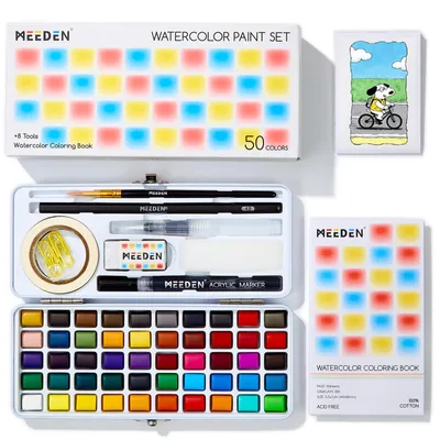Aquarellset mit 50 Farben, tragbar, für Anfänger, mit Pinsel und Malbuch