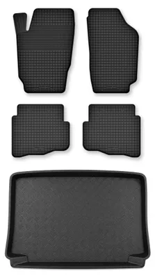 Image de Tapis en caoutchouc + bac de coffre pour Skoda Fabia I 1999-2007 (hayon) – 5 pièces, noirs, semi-universel, adapté