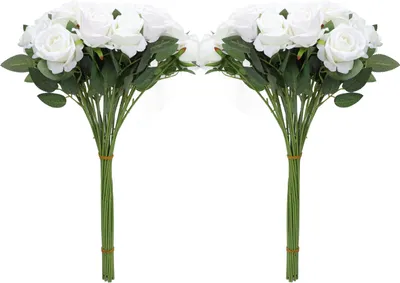 Immagine prodotto di 50pz rose artificiali realistiche dall'aspetto finto a gambo lungo per bouquet da sposa fai da te, centrotavola, decorazioni per la casa bianco