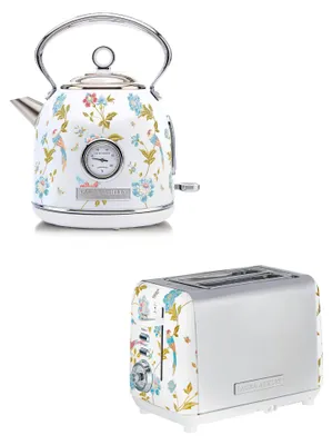 Produktbild von Laura Ashley Frühstücks-Set – Dome-Wasserkocher 1,7 l & 2-Schlitz-Toaster – Elveden Weiß von VQ