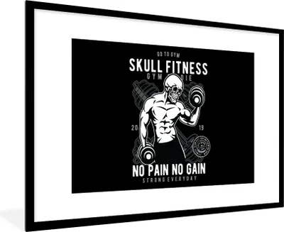 Produktbild von MuchoWow® MuchoWow® Gerahmtes Poster Gewichte - Fitness - Skelett - Vintage 90x60 cm - Poster mit zchwarzem Bilderrahmen - Wanddekoration - Fotos