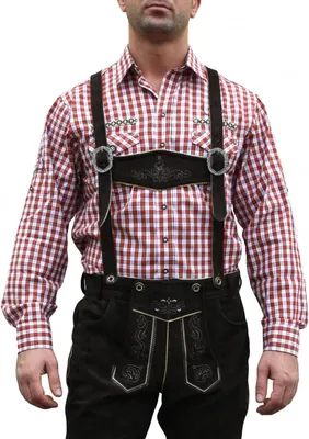 Produktbild von German Wear, Trachtenhemd für Lederhosen mit Verzierung rot/kariert, Größe:M