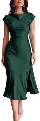 Produktbild von Damen Sommer Satin Eleganz Rückenfrei Twist Cap Ärmel Midi Kleid 2023 y Wasse