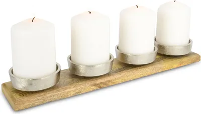 Produktbild von Adventsleuchter | 4 Kerzenhalter | Alu & Holz Silber | 38,5 x 7,5 x 4 cm | 11746