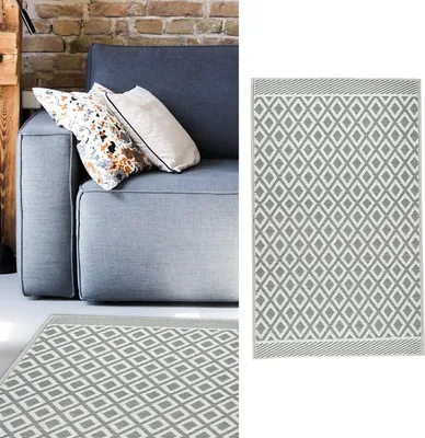 Produktbild von Teppich Outdoor 90x150 cm grau-weiß Bodenmatte Außenbereich Garten
