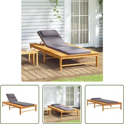 Produktbild von The Living Store Sonnenliege mit Dunkelgrauem Kissen & Auflage Massivholz Akazie