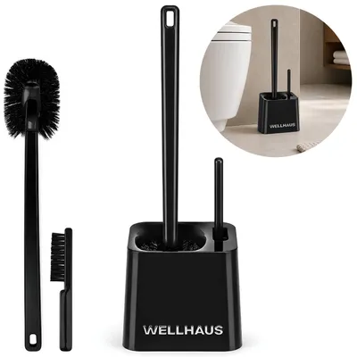 Produktbild von WELLHAUS Toilettenbürste Set 2in1 Schwarz Stand WC Bürste Randbürste