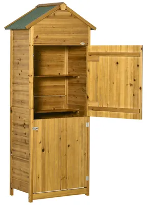 Produktbild von Outsunny Holz Gerätehaus Geräteschrank Gartenschrank 2 Regale wetterfest 2 Türen