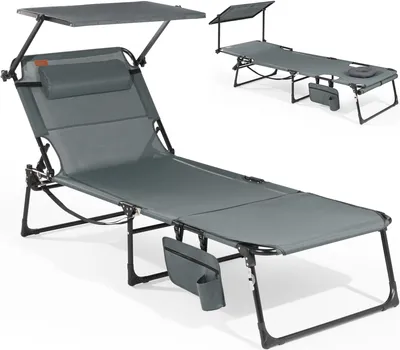 Produktbild von Sonnenliege klappbar mit Gesichtsaussparung – verstellbare Garten- und Campingliege bis 180 kg belastbar, dunkelgrau