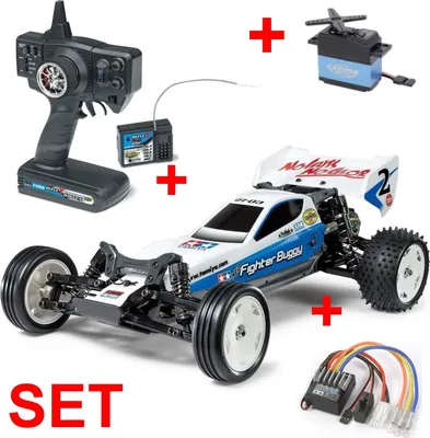 Produktbild von Tamiya 1:10 Elektro Auto RC Neo Fighter Buggy DT-03 kit Bausatz + RC Anlage, Servos