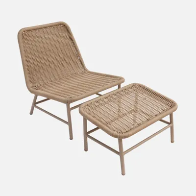 Immagine prodotto di Lettino prendisole e poggiapiedi in alluminio e corda, Beige
