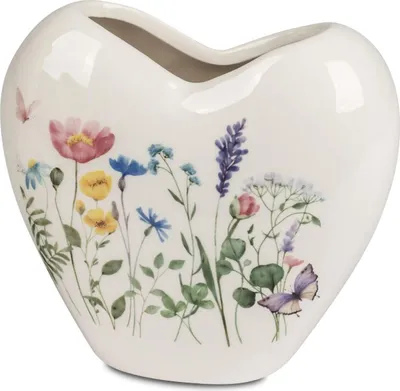 Produktbild von Dekovase Herzvase Blumenwiese H. 12cm weiß bunt aus Steingut Formano F26