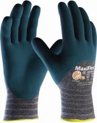 Produktbild von ATG® Baumwoll-/Nylon-Strickhandschuhe MaxiFlex® Comfort™ (34-925), Nitril beschichtet, Kat.2, 3/4 beschichtet, hellgrau/blau 2435 , Größe 9 (L)