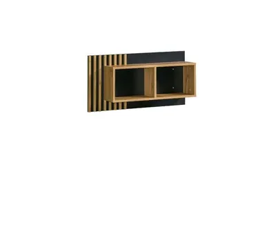 Produktbild von Wandregal LARSSON I mit Lamellenoptik, Hängeregal für Wohnzimmer, Modernes Wandboard für Bücher und Dekoration, Regal Eiche Wotan/Schwarz