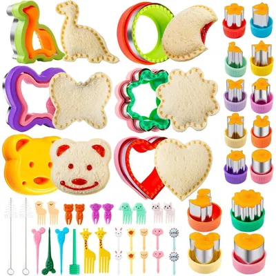 Produktbild von Ausstechformen Brot & Gemüse 48 Stück, mit Food Picks, Dinosaurier & Herz, Rosa & Rot
