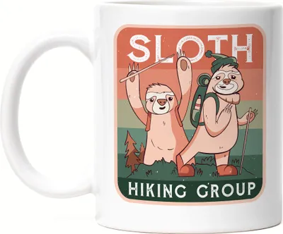 Produktbild von Sloth Hiking Group Tasse Weiß Berge Berg Steigen Gipfel Mountain Sport Bergsteiger Sportler Extremsport Bergschuhe