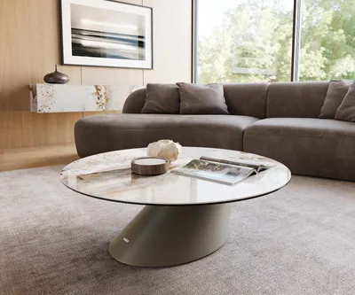 Produktbild von DELIFE Couchtisch Edge Rund 100x100 cm Keramik Minas Melange Conis Metall Effektfinish Titan