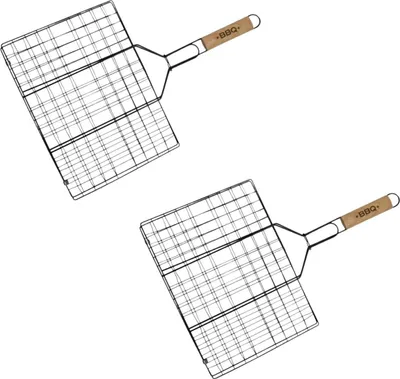 Image de Lot de 2 grilles barbecue 35/25,5/54 cm en acier inoxydable et bois Fackelmann Barbecue