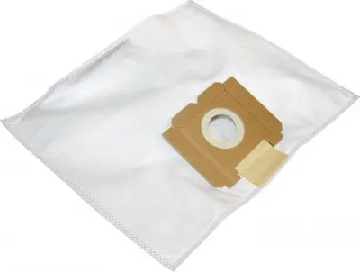 A white vacuum cleaner bag with a brown cardboard attachment.