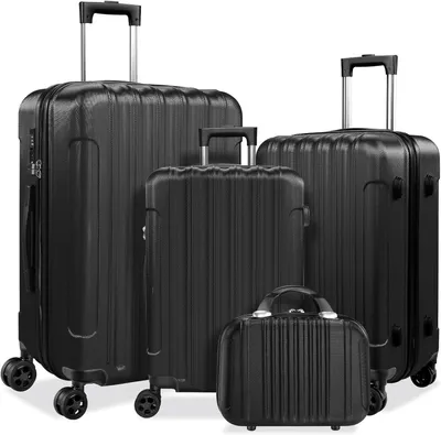 Produktbild von Kofferset 4-teilig Hartschale Reisekoffer Set mit TSA-Schloss & Zwillingsrollen Schwarz