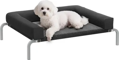 Image de PawHut Lit surélevé pour chien rafraichissant, lit de camp pour chiens intérieur extérieur portable, avec oreiller en forme de U, maille respirante, résistant aux morsures, 90 x 65 x 30 cm, noir
