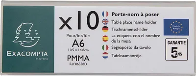 Produktbild von Exacompta 86358D 10er Pack Tisch-Namensschilder Querformat DIN A6 gefaltet aus hochwertigem Acryl beidseitig verwendbar UV beständig 15,0x5,5 cm Tischaufsteller Tischschild transparent