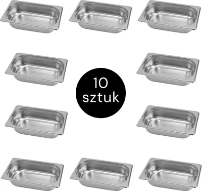 Zdjęcie produktu dla Pojemnik GN na posiłki gastronomiczny ze stali nierdzewnej 1/4 Mega-M 265x162x65mm, zestaw 10 szt.
